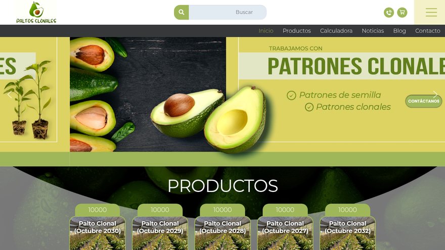 Sitio web Paltos Clonales desarrollado por GrowMkTech